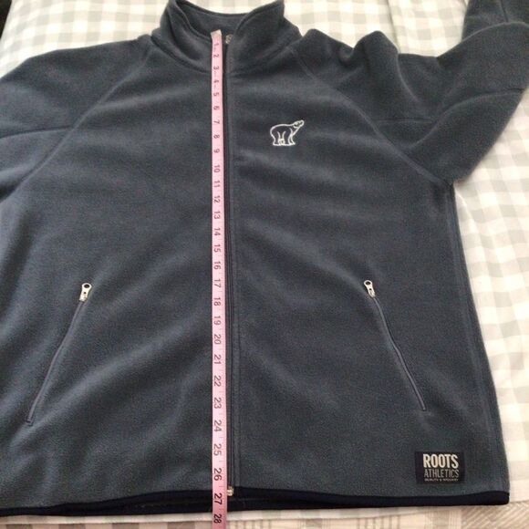 ROOTS Athletics jacket grey blue Large full zip polar fleece sweater - Picture 9 of 12